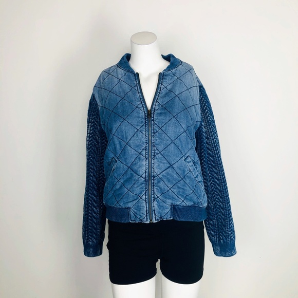 Cloth & Stone Quilted Denim Jean Chambray Bomber - Picture 6 of 8